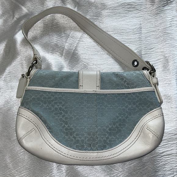 COACH soho signature light blue and white bag + free angel keychain + extra bag - Picture 8 of 11